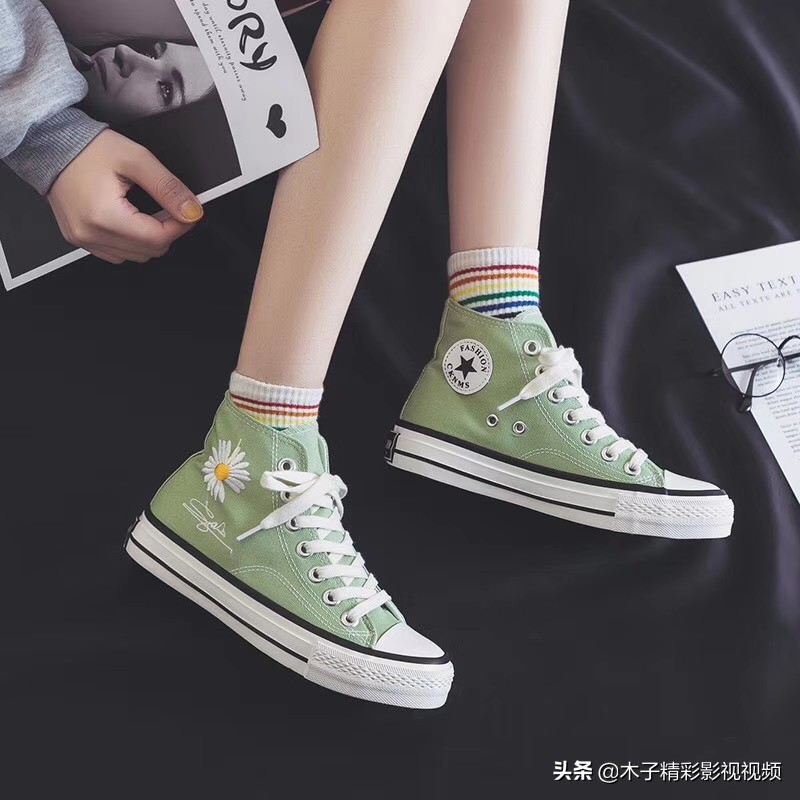 货号F715#,高帮帆布女鞋2020春季新款韩版平底跑步女板鞋街拍百搭