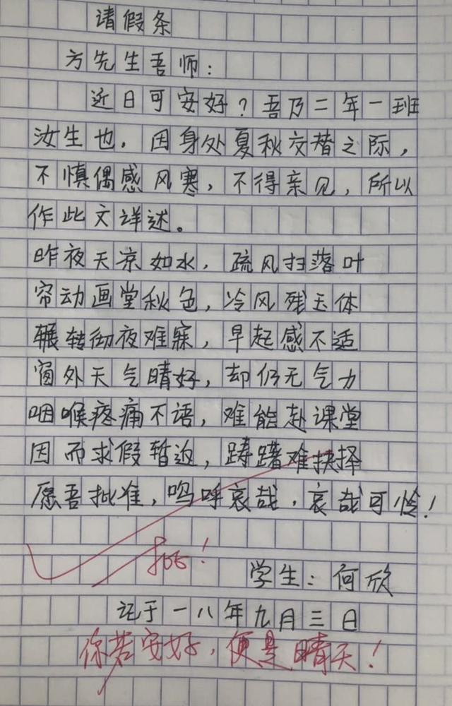 小学生请假条看哭了所有人,盘点小学生的那些请假条