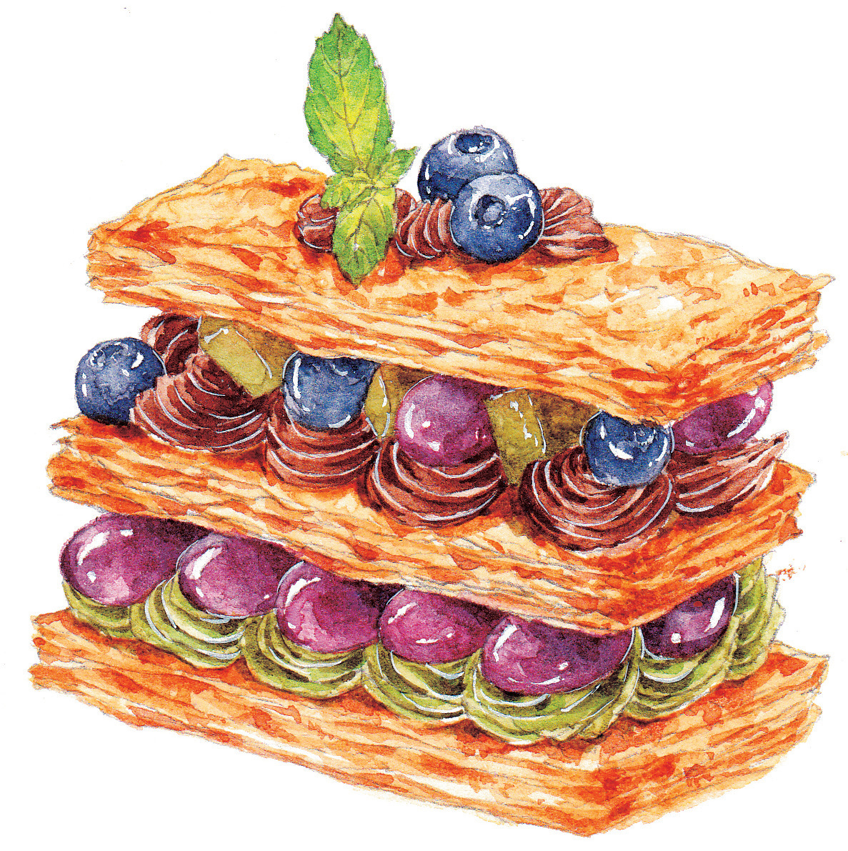 水彩葡萄蛋糕画法,水彩精致甜品教程