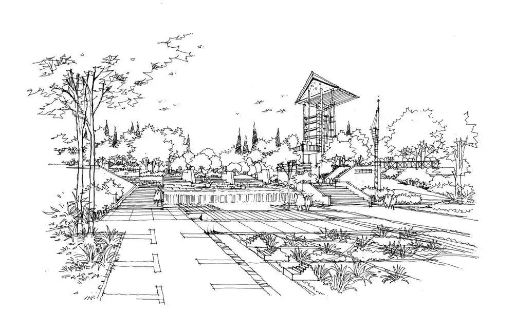 手绘效果图设计详解,干货五幅景观手绘效果图步骤图解