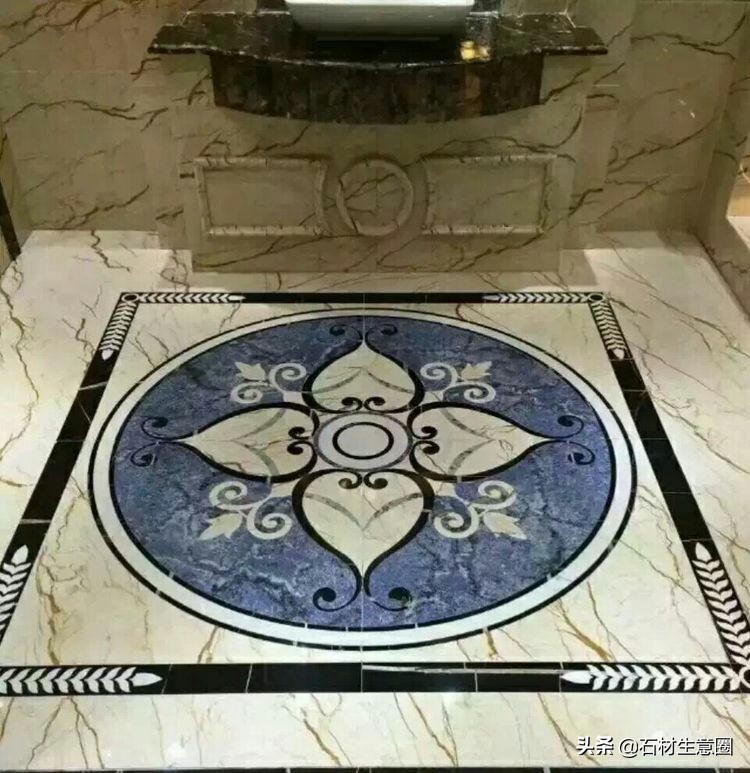 大理石地面水刀拼花效果图,100多平方水刀拼花图片