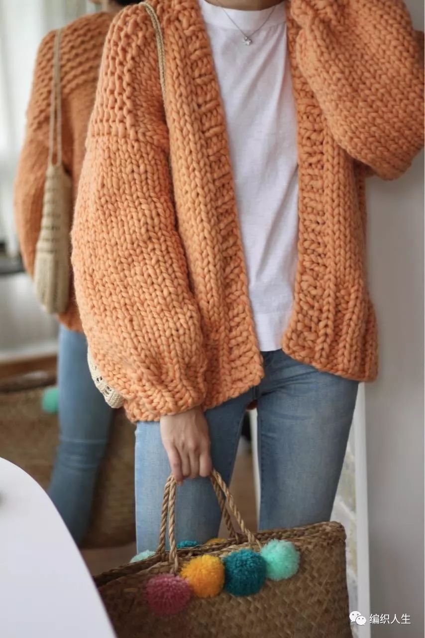 手工粗棒针草莓加厚外套毛衣开衫,粗线棒针女毛衣开衫修身中长款