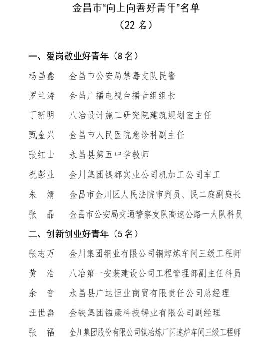 白银市共青团工作,金昌市共青团名单