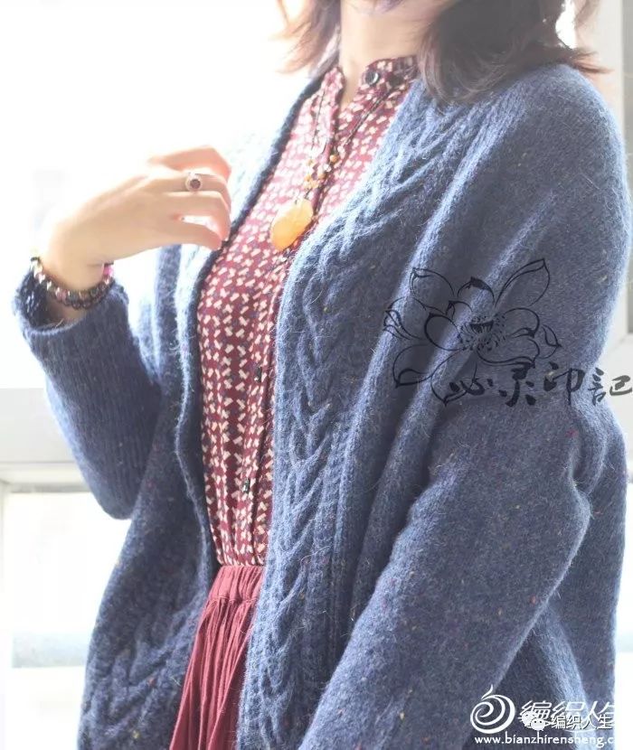 叶子花门襟边女士棒针长袖开衫,粗线棒针女士开衫外套图解