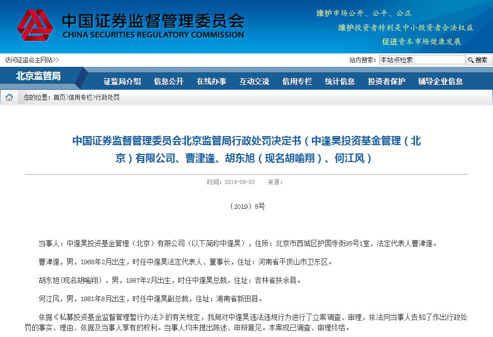 亏损率92%！中逢昊投资6项违规遭罚，实控人曹津逢等已被判刑