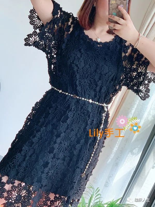 花涧溪：女士夏季钩针套头拼花连衣裙（有编织图解）