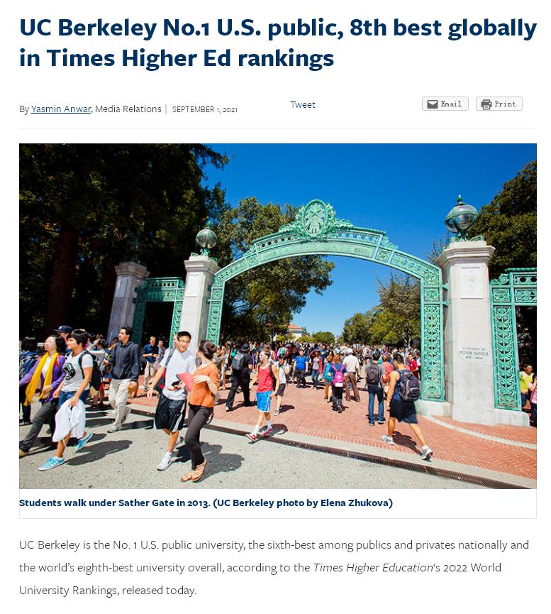 福布斯发布美国大学排名加州伯克利登顶