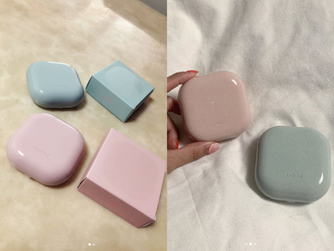 像AirPods！兰芝气垫粉饼外型美呆粉红、粉绿各有功能
