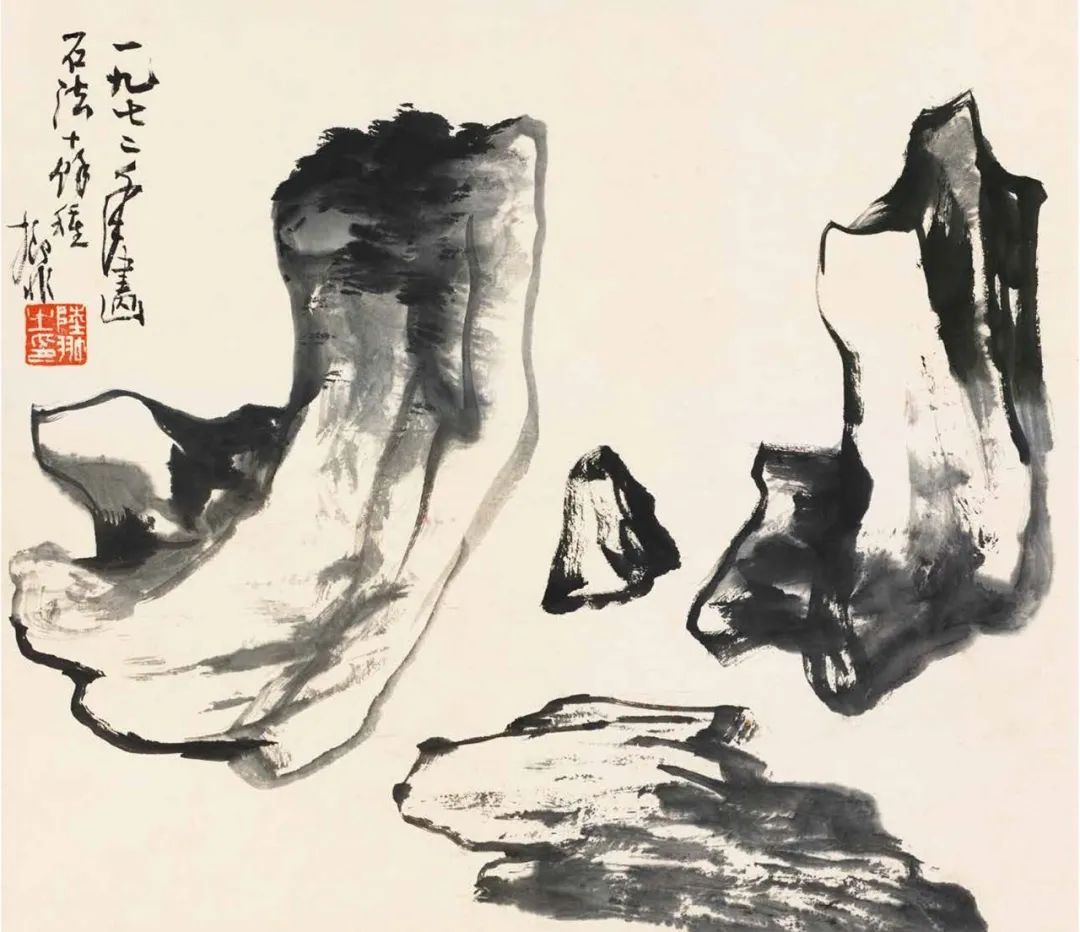 陆抑非绘画技法,陆抑非石头牡丹