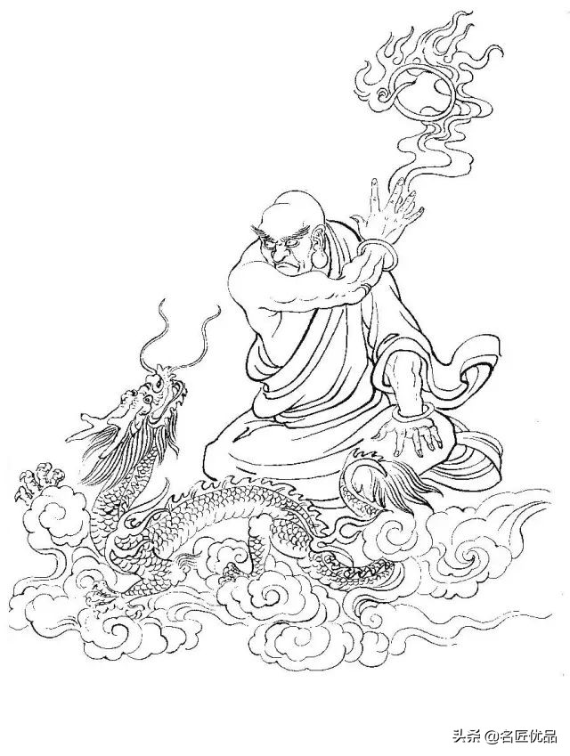 降龙罗汉白描图高清图片,十八罗汉白描图高清图片