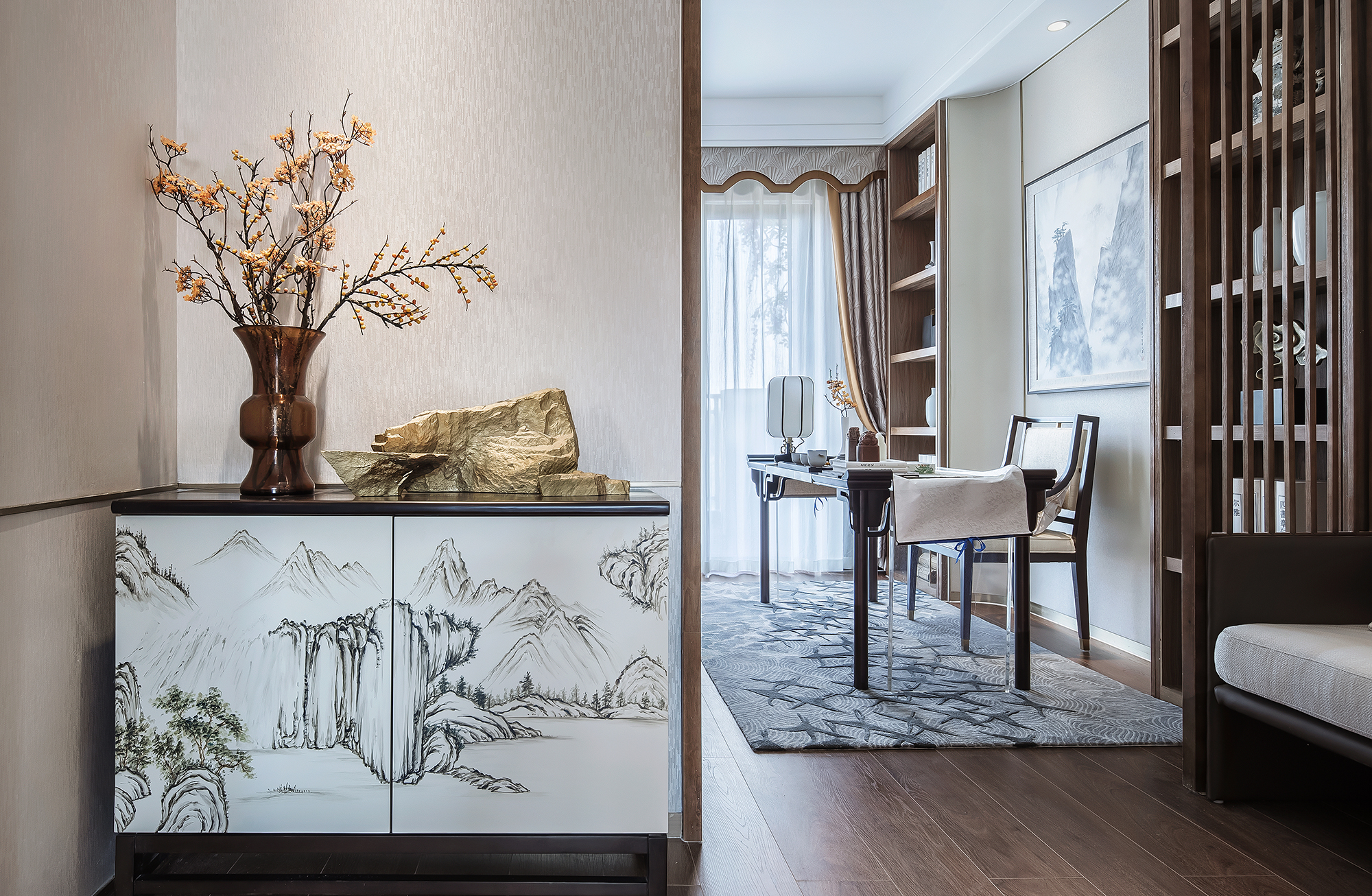 中式装修风格样板房图,桃花源120平中式风格样板房