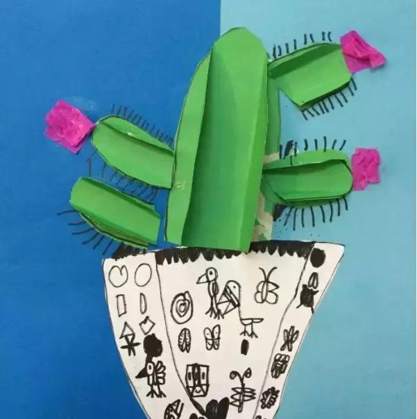 手工卡纸仙人掌盆栽幼儿园,仙人掌手工制作卡纸立体小学生