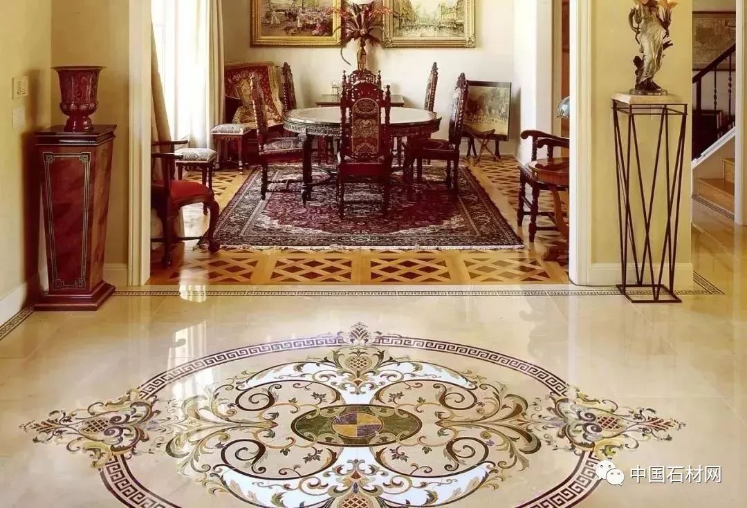 石材水刀加工方法,地面玄关石材水刀拼花效果图