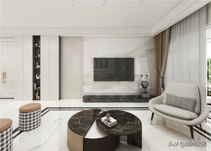 黑白对比层次分明，搭配木饰面格栅，给人一种简约纯净之美