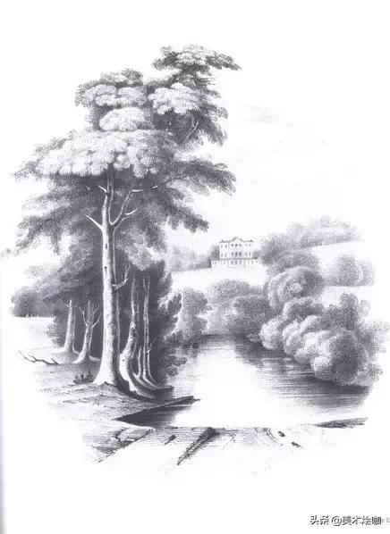 高清素描临摹风景图入门,素描画画教程7-12岁风景图