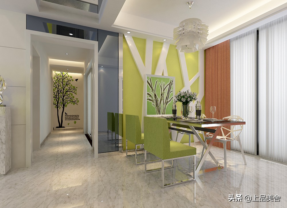 小户型客厅沙发绿色背景效果图,现代简约橙色沙发背景效果图