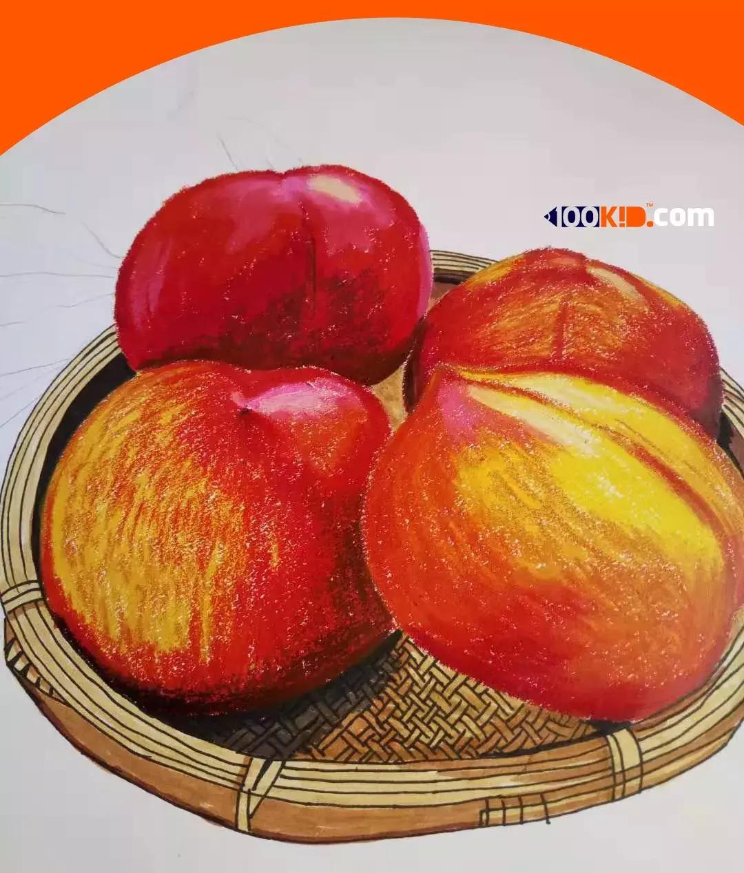 用油画棒画桃子教程,迷你桃子的油画棒教程