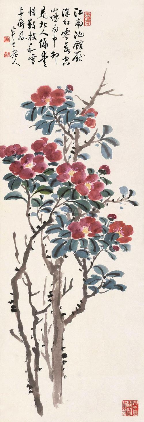 名家山茶花写意画,名家写意茶花