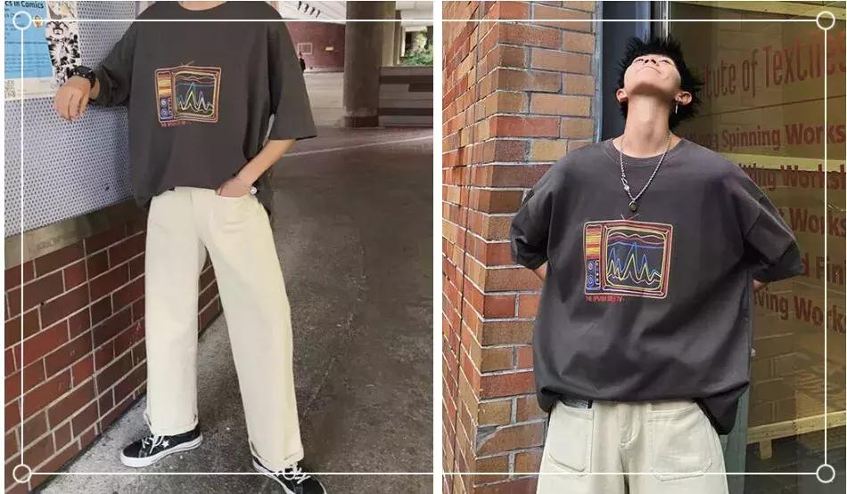 男士高级灰色短袖t恤搭配,宽松灰色t恤怎么搭配男士