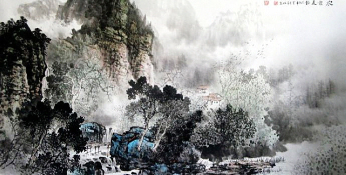 杨昌林山水画,现代水墨林溪山水画