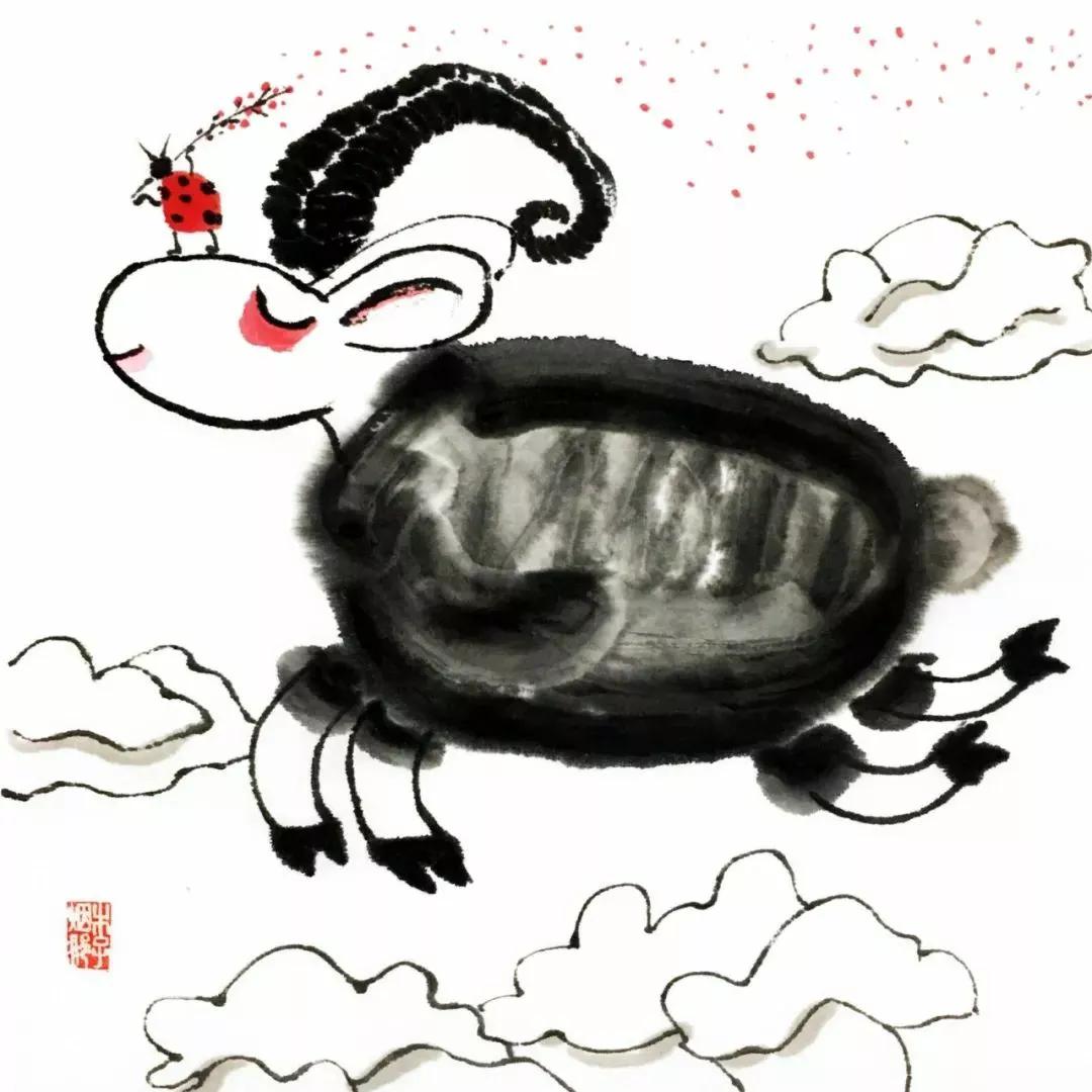 水墨画山羊的画法,草原小绵羊水彩怎么画