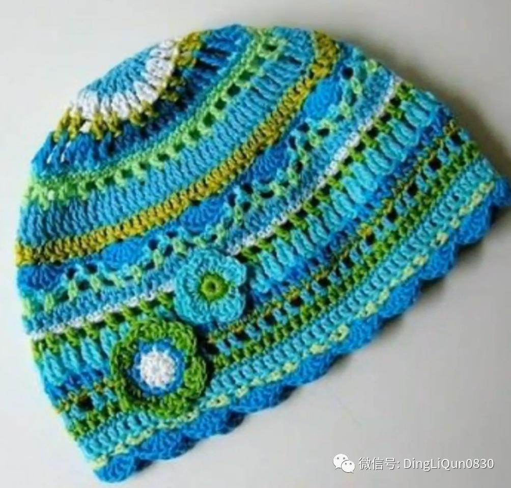 拼色帽子花样钩织教程冰丝线,双色线搭配的帽子钩织教程