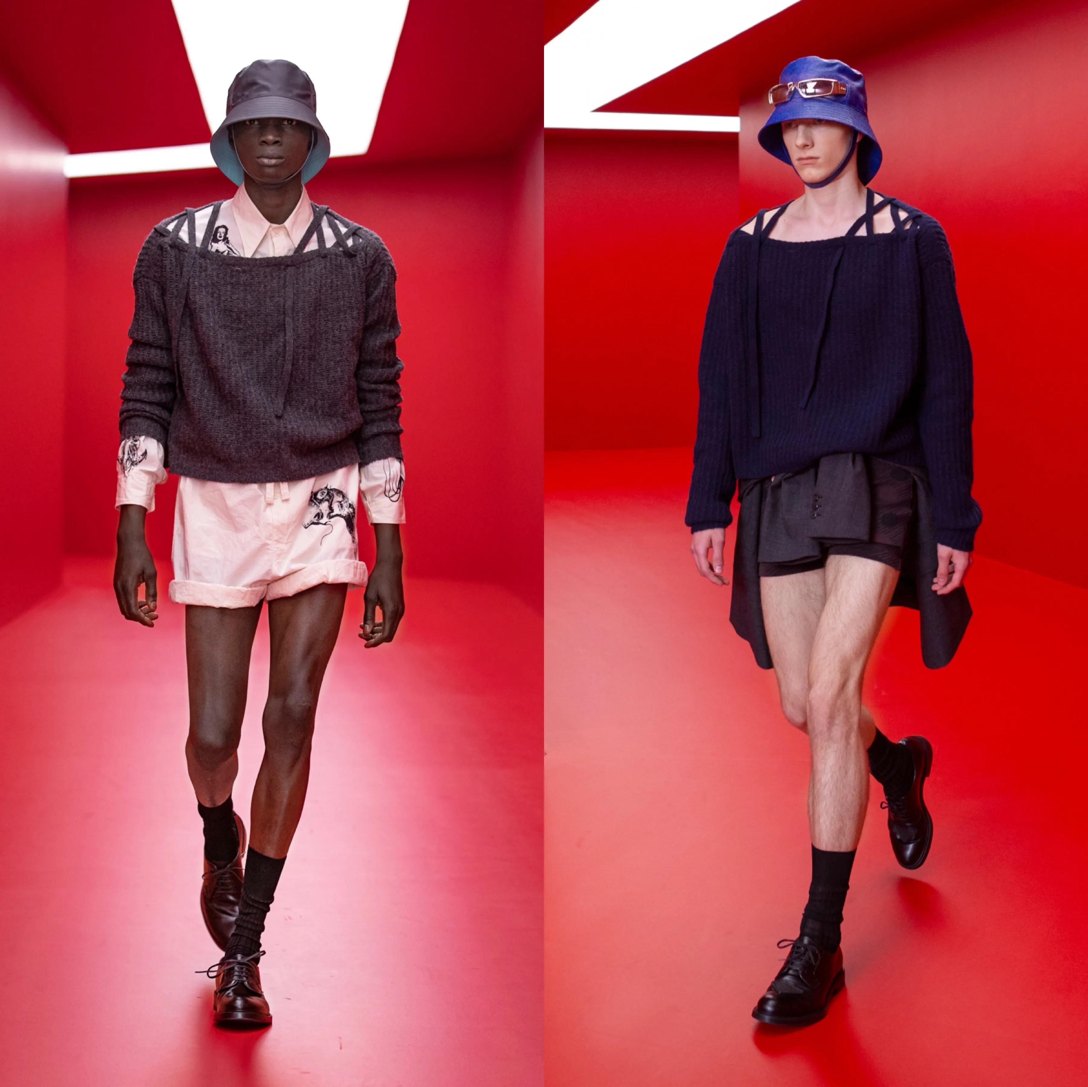 「Prada2022春夏男装」男装也内卷了，露大腿穿短裙真空上阵