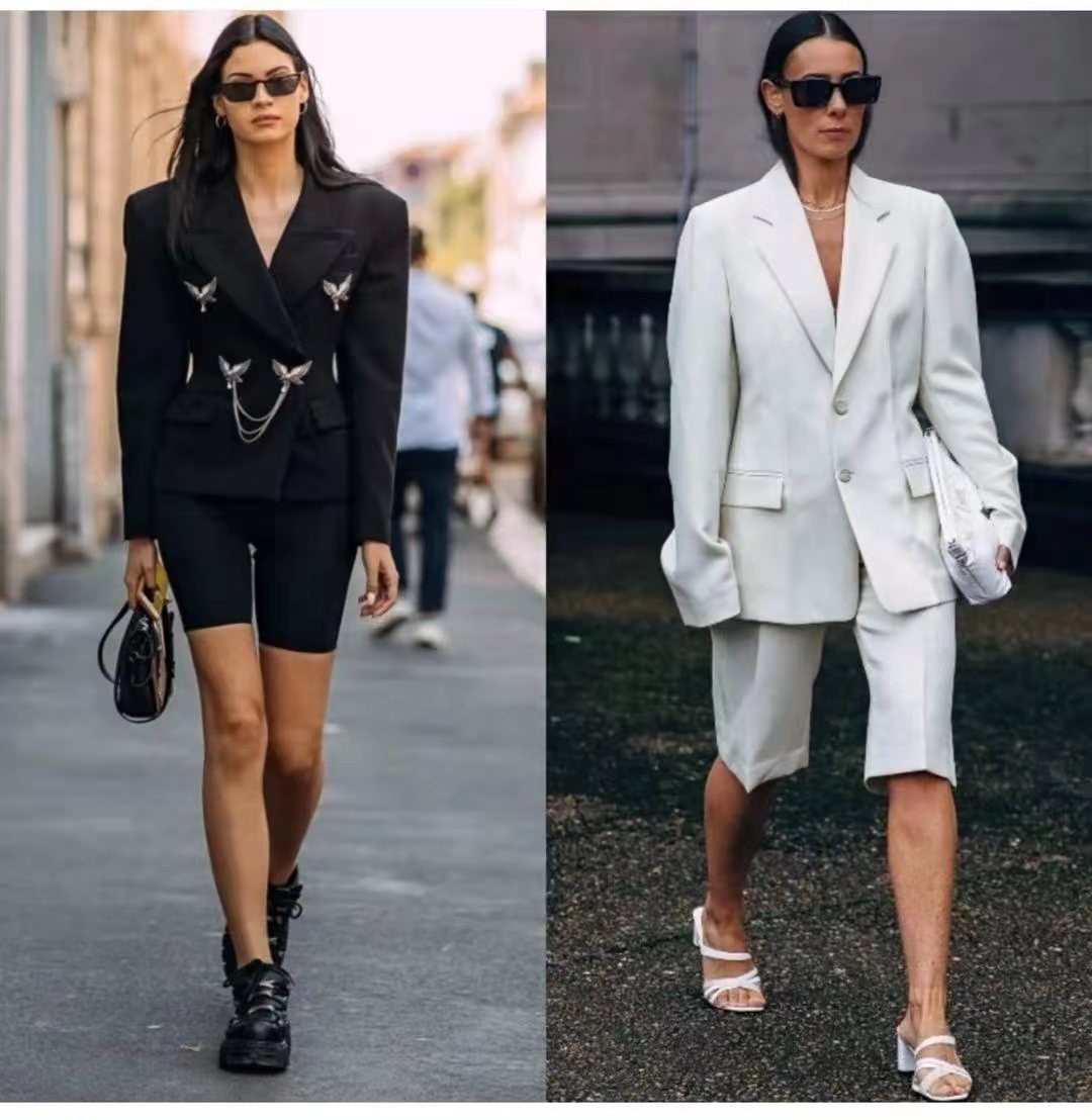 短西装搭配什么裤子好看,西装外套和西装阔腿短裤配什么鞋