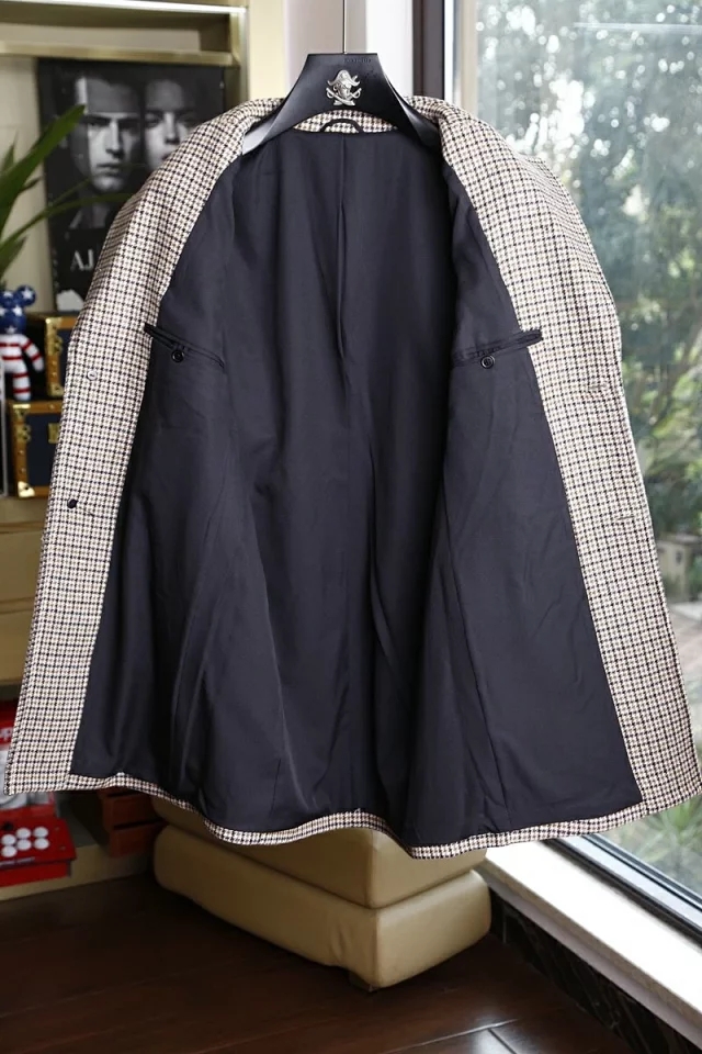 巴宝莉经典千鸟格男士风衣大衣外套，吴亦凡同款