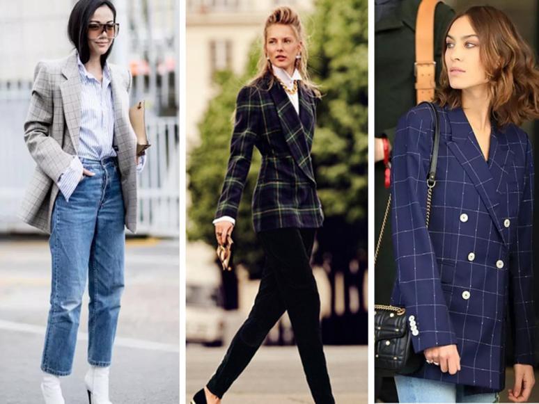 格子西装女生高级感,休闲格子西装女生高级感
