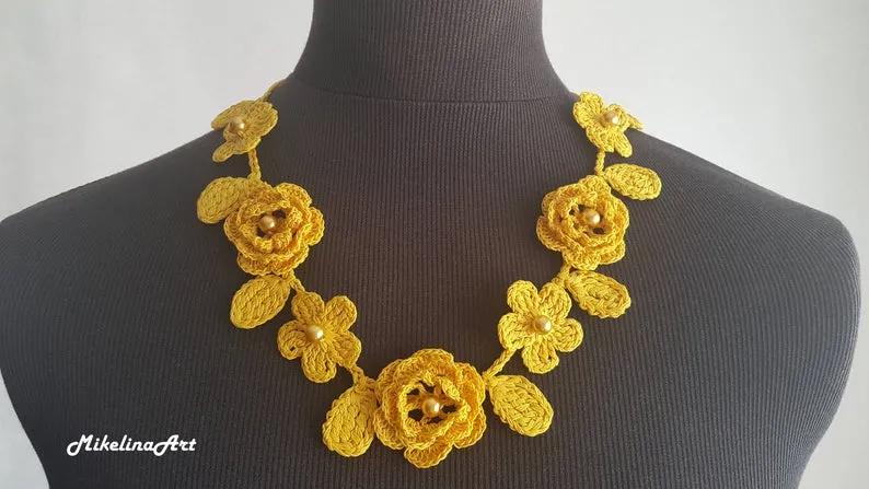 毛线钩织项链配饰教程,毛线钩织各种款式项链视频教程