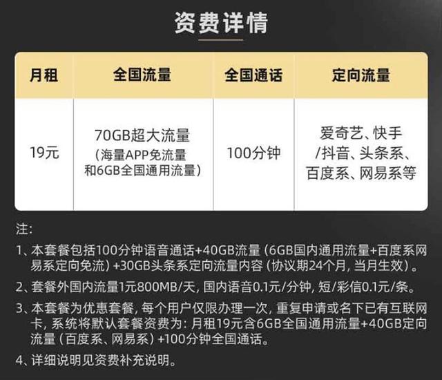 中国电信无限流量卡月租19元70g,抖音上电信19元70g流量卡