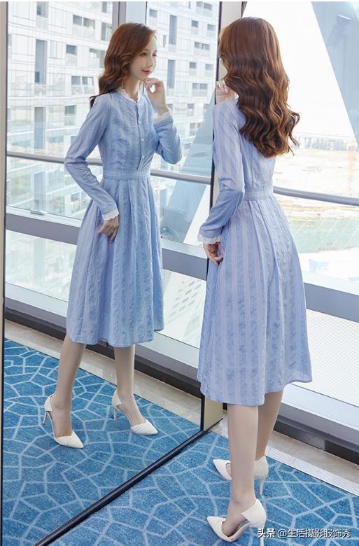 显瘦20斤的时尚衬衫领减龄连衣裙,格子衬衫式收腰显瘦连衣裙