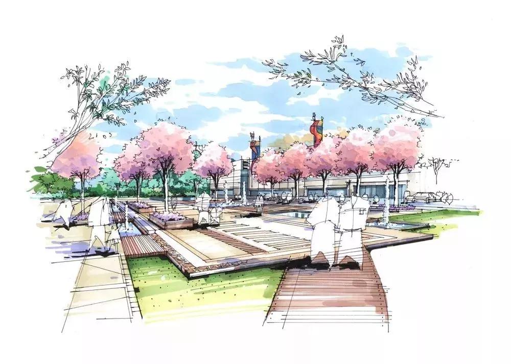 手绘效果图设计详解,干货五幅景观手绘效果图步骤图解