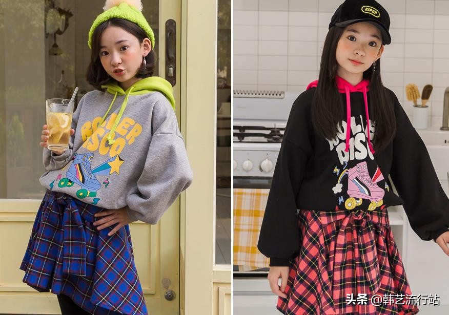 女童韩系风加绒连帽卫衣,2019秋女童流行卫衣