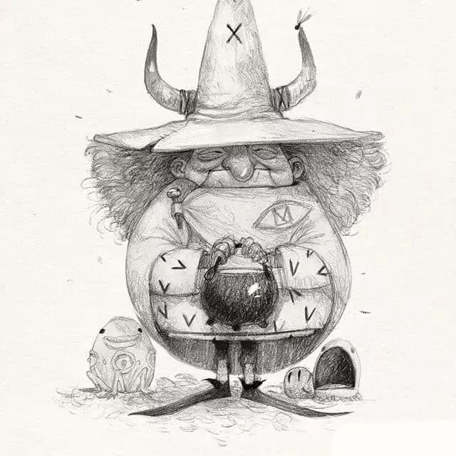 画动漫人物黑白插画素描,看似荒诞而有创意的素描插画