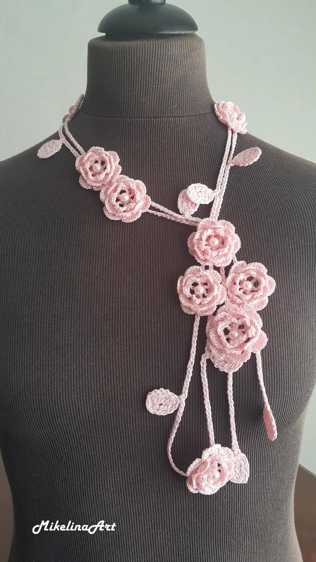 毛线钩织项链配饰教程,毛线钩织各种款式项链视频教程