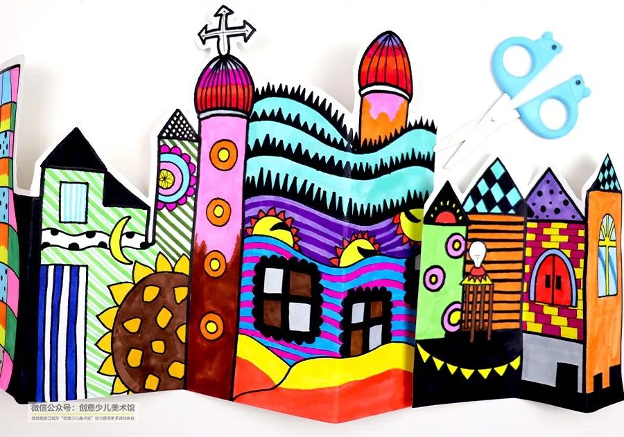 匈牙利特色建筑城堡儿童画,创意儿童画美丽的房子