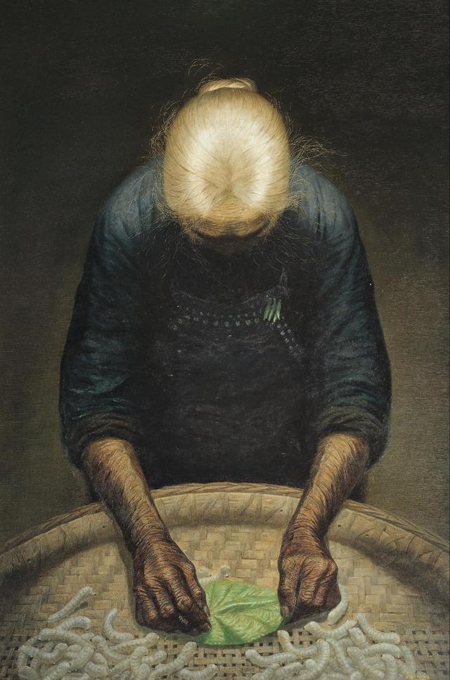 罗中立春蚕在哪展览,罗中立的油画春蚕图片