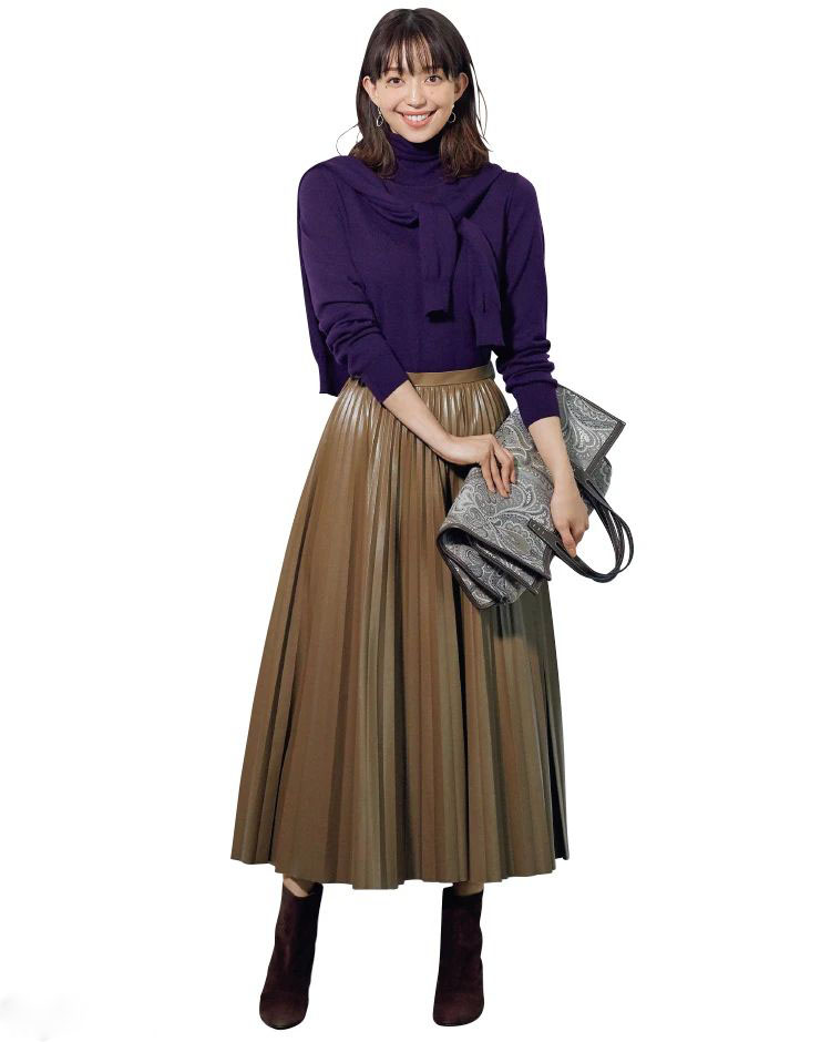 高领毛衣裙穿搭中长款,褶皱裙羽绒服穿搭