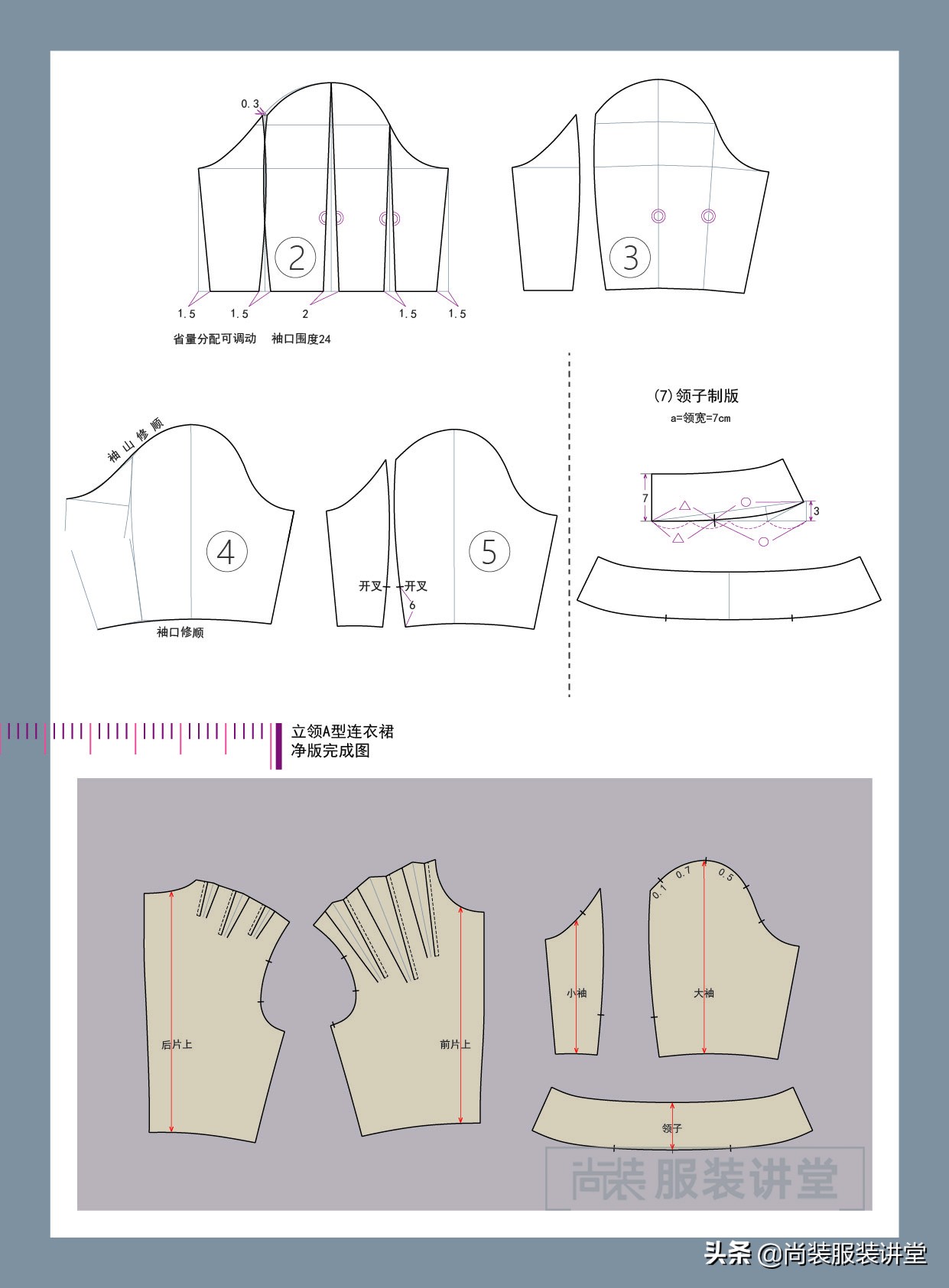 服装制版船型立领教程,立领连衣裙制版教程
