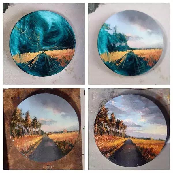 去艺术馆旅游回来画一幅画,油画风景随身带