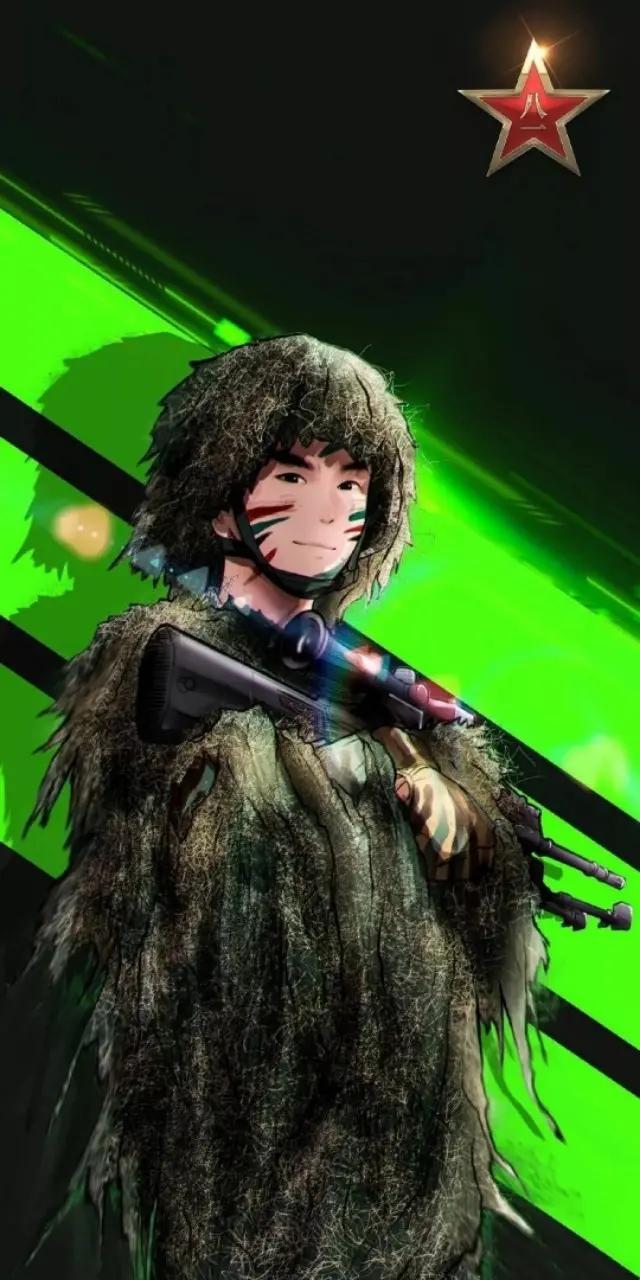 致边防军人的插画,军人和国旗插画