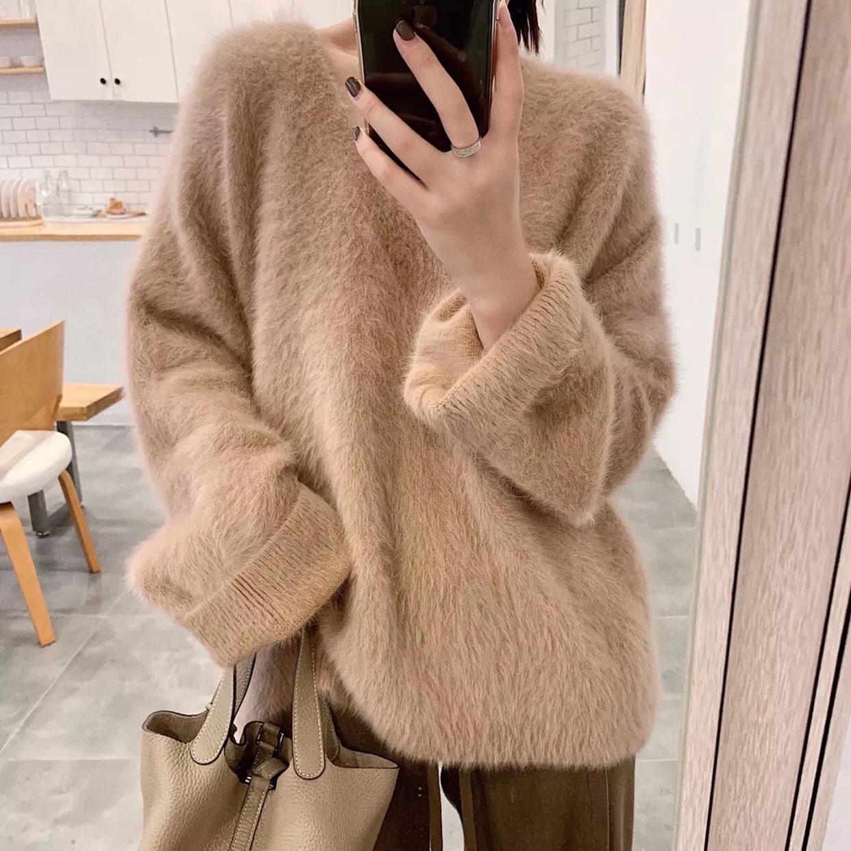 100%修身水貂毛衣女,冬季穿搭女高级感水貂绒毛衣