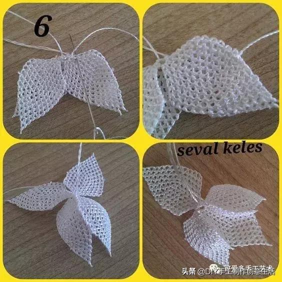 只是用针穿上了线不断绕圈打结,做出来的仿真花竟然比钩的还好看