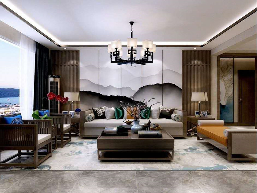 新中式沙发背景墙挂画效果图大全,新中式沙发背景墙简单大气效果图