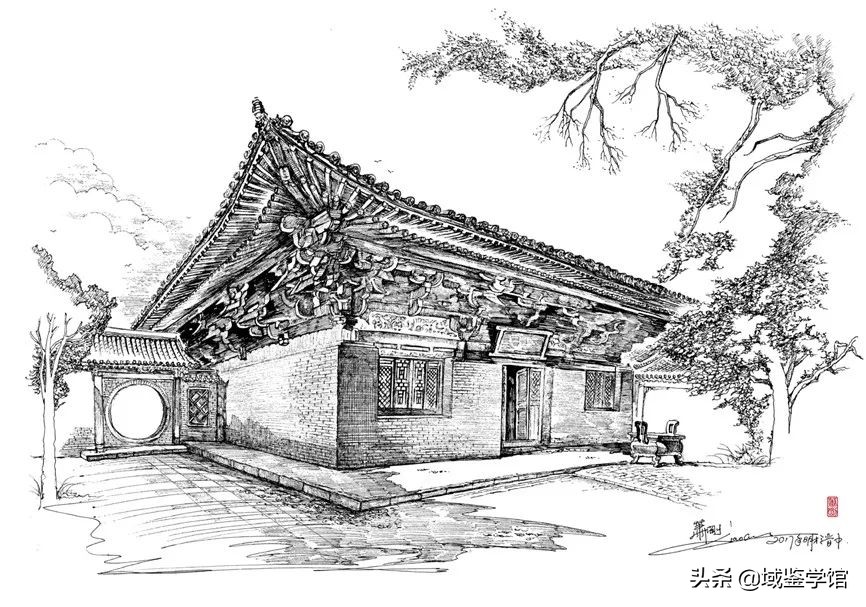 另类钢笔手绘,钢笔速写古建风景