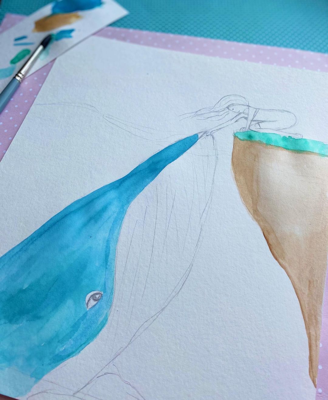 鲸鱼怎么画比较仙气水彩画,怎么用水彩画云朵上的鲸鱼