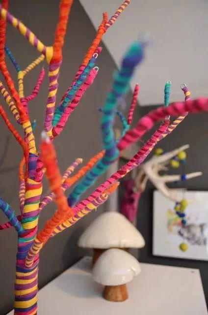 幼儿园用干树枝做成的手工,树枝创意100种手工画幼儿园