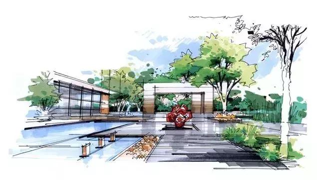 手绘效果图设计详解,干货五幅景观手绘效果图步骤图解